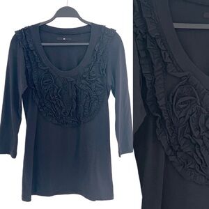 Jarbo Knit Long Sleeve 3D Design Chic Black 100% Cotton Blouse Top Shirt 38 M